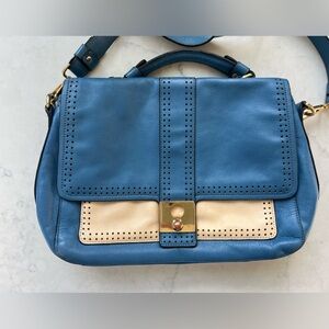 Orla Kiely RARE Blue and Cream Leather Bag / Purse with Gold Hardware